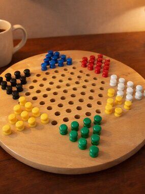 Vintage Wooden Chinese Checkers Game Solid Wood Board Complete Set